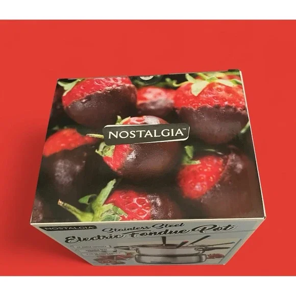 Nostalgia Stainless Steel Electric Fondue Pot 48 oz Heat Control 6 Forks Sealed - Picture 2 of 5